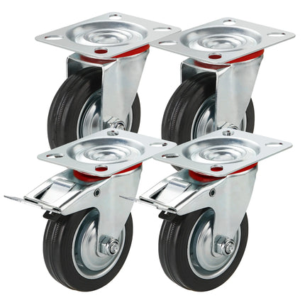 4er Transportrollen mit Bremse - Schwerlastrollen 75 mm - Lenkrollen bis zu 400 kg belastbar - TK Gruppe® Offizieller Onlineshop