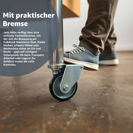4er Transportrollen mit Bremse - Schwerlastrollen 75 mm - Lenkrollen bis zu 400 kg belastbar - TK Gruppe® Offizieller Onlineshop