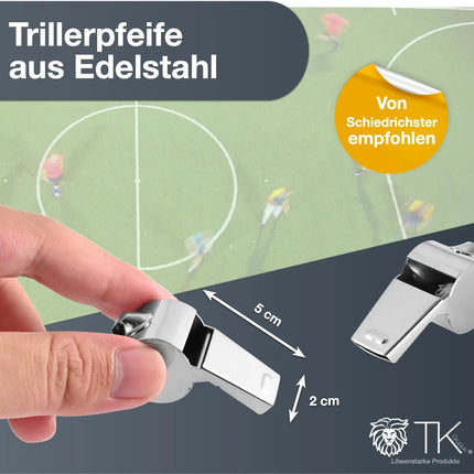 6er Set Trillerpfeife aus Edelstahl mit Band - Pfeife für Schiedsrichter & Beamte - Metallpfeife - S
