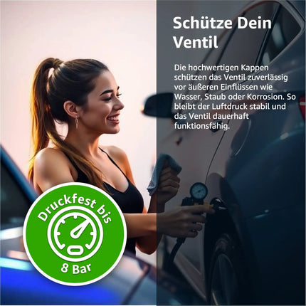 8x Passgenaue Ventilkappen Autoventil Kappe Ventil Fahrradventil - schwarz für PKW