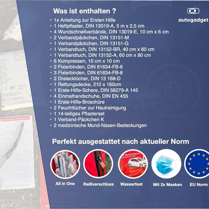 Auto Verbandskasten - Neue Norm 2024 - zertifiziert DIN 13164 - STVO