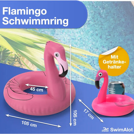 Flamingoring ca. 110 cm Schwimmring Flamingo aufblasbar Pool & Wasser mit Getränkehalter