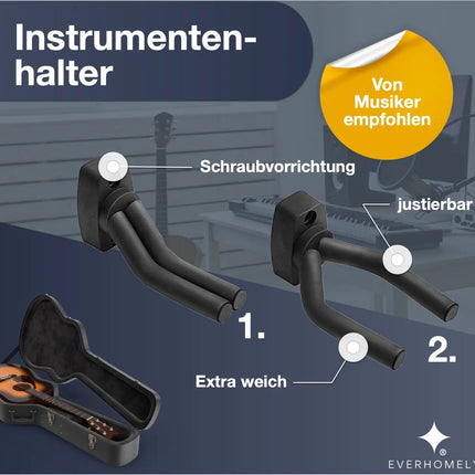 Gitarrenhalter schwarz - Wandhalterung & Halterung für Wand - Instrumente wie Gitarre - Wandhalter