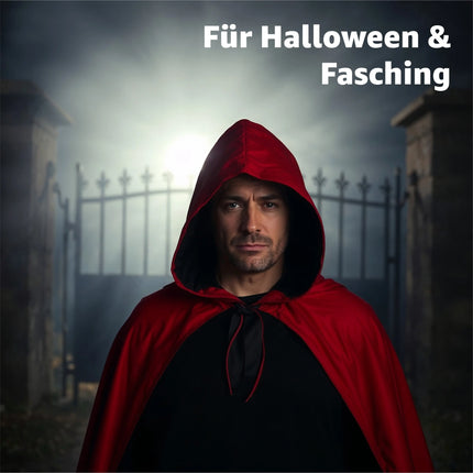 Halloween Vampir Kostüm Umhang - rot & schwarz - Kaputzenumhang für Kinder & Erwachsene - Umhang Halloween Fasching