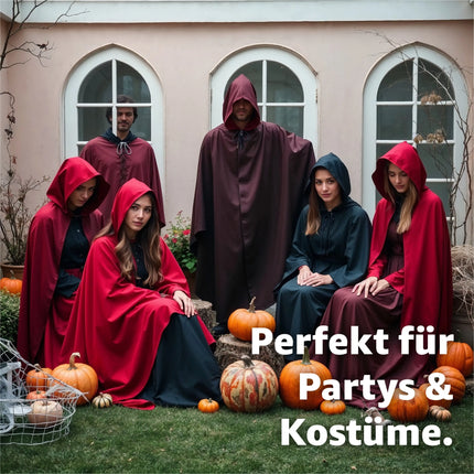 Halloween Vampir Kostüm Umhang - rot & schwarz - Kaputzenumhang für Kinder & Erwachsene - Umhang Halloween Fasching