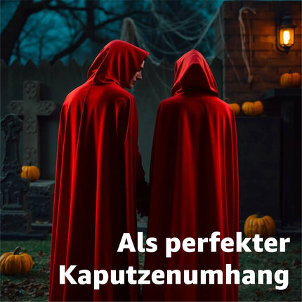 Halloween Vampir Kostüm Umhang - rot & schwarz - Kaputzenumhang für Kinder & Erwachsene - Umhang Halloween Fasching