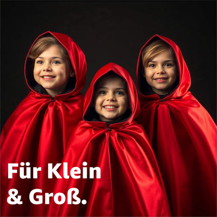 Halloween Vampir Kostüm Umhang - rot & schwarz - Kaputzenumhang für Kinder & Erwachsene - Umhang Halloween Fasching
