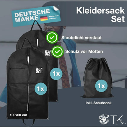 Kleidersack Set - Kleidersäcke & Kleiderhüllen - Reise Kit für Anzug & Hemd - Clothes bag schwarz
