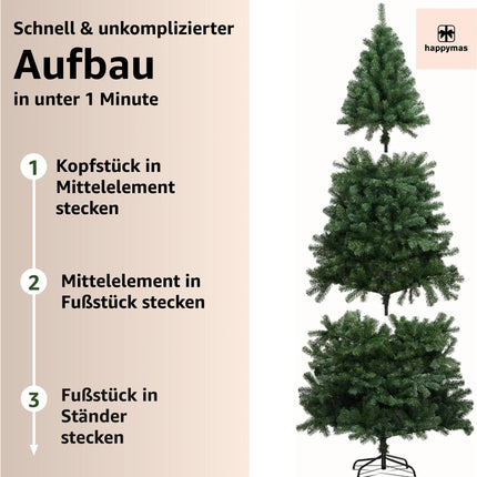 Weihnachtsbaum grün künstlich 180 cm - täuschend echt & naturgetreuer Premium Tannenbaum - Nordmanntanne - mit Ständer