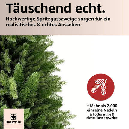 Weihnachtsbaum grün künstlich 180 cm - täuschend echt & naturgetreuer Premium Tannenbaum - Nordmanntanne - mit Ständer