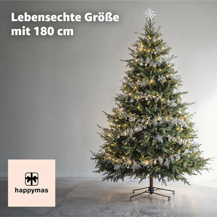 Weihnachtsbaum grün künstlich 180 cm - täuschend echt & naturgetreuer Premium Tannenbaum - Nordmanntanne - mit Ständer
