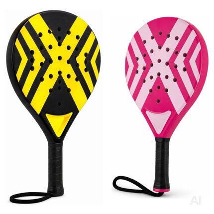 2er Padelschläger Erwachsene – Padel Set mit Meshtasche für Einsteiger & Fortgeschrittene, Padel Rackets für Training & Match (2er Set Gelb & Pink)