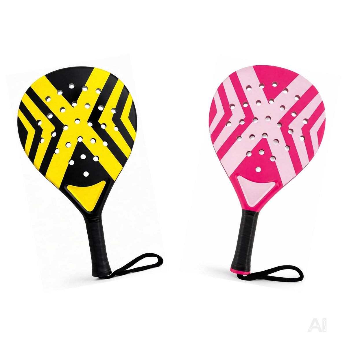 2er Padel Set für Erwachsene – Padelschläger mit Meshtasche, Padel Rackets für Anfänger & Fortgeschrittene, Freizeit & Training (Gelb & Pink)
