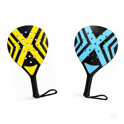 2er Padel Set für Erwachsene – Padelschläger mit Meshtasche, Padel Rackets für Anfänger & Fortgeschrittene, Freizeit & Training (Gelb & Blau)