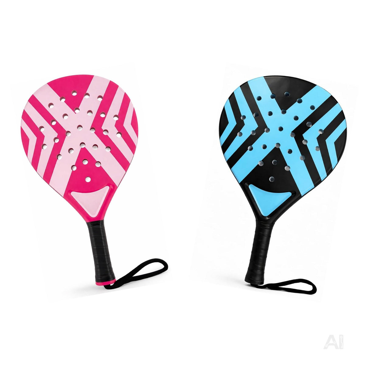 2er Padel Set für Erwachsene – Padelschläger mit Meshtasche, Padel Rackets für Anfänger & Fortgeschrittene, Freizeit & Training (Pink & Blau)