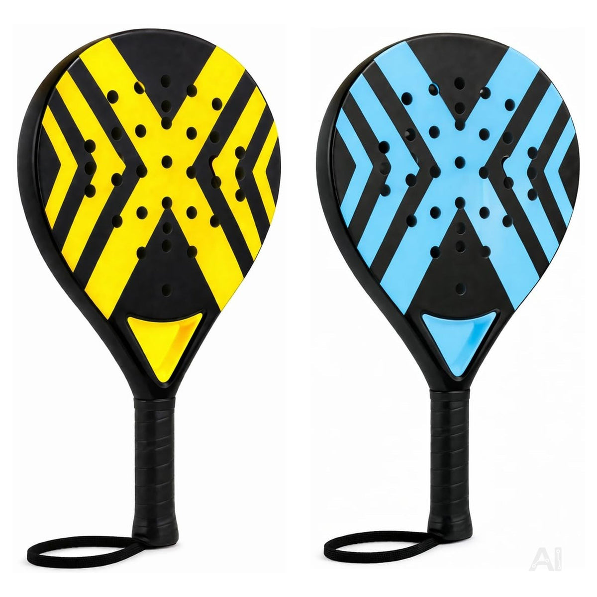 2er Padelschläger Erwachsene – Padel Set mit Meshtasche für Einsteiger & Fortgeschrittene, Padel Rackets für Training & Match (2er Set Gelb & Blau)