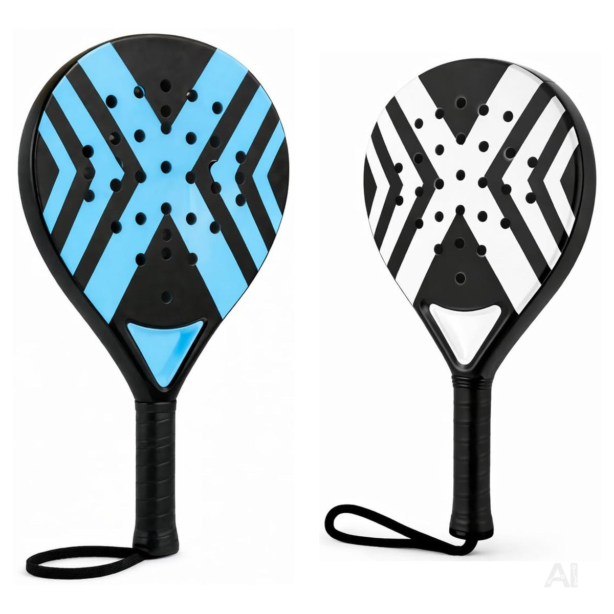 2er Padelschläger Erwachsene – Padel Set mit Meshtasche für Einsteiger & Fortgeschrittene, Padel Rackets für Training & Match (2er Set Blau & Weiß)