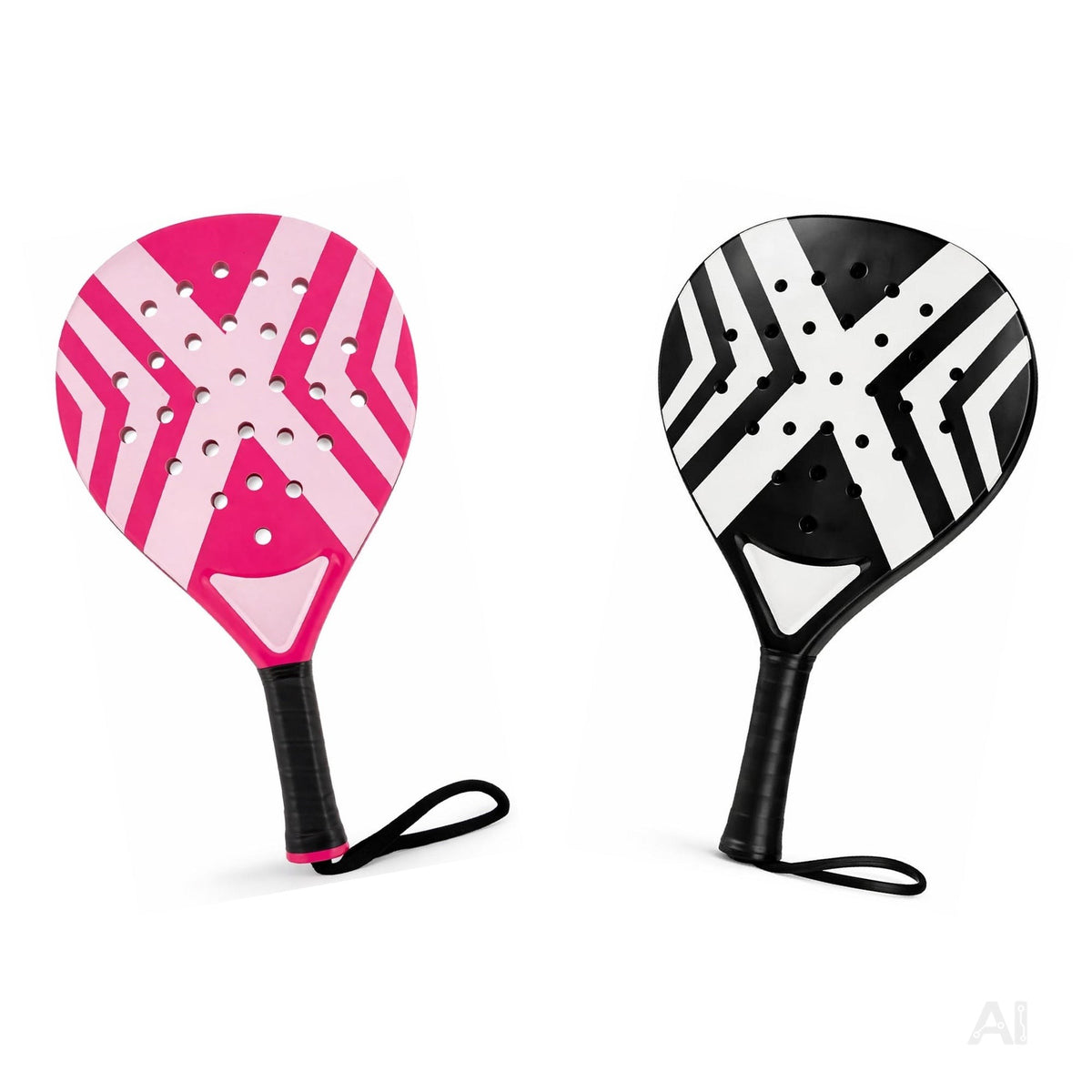 2er Padel Set für Erwachsene – Padelschläger mit Meshtasche, Padel Rackets für Anfänger & Fortgeschrittene, Freizeit & Training (Pink & Weiß)