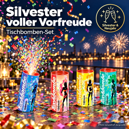 4er Party Tischbomben Partypopper Tischfeuerwerk für Partys & Feuerwerk Silvester