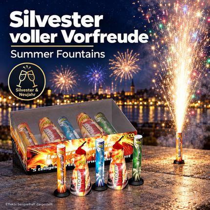 PYROHELD Summer Fountains 5er-Set Jugendspaß Set - Tischspaß für Partys & Feuerwerk Silvester Kat. F1