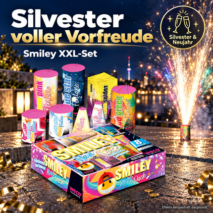 PYROHELD XXL Smiley Set 8-teilig – Super für Partys und Silvester, geeignet für Jugendliche und Kinder 2027 - Jugendfeuerwerk