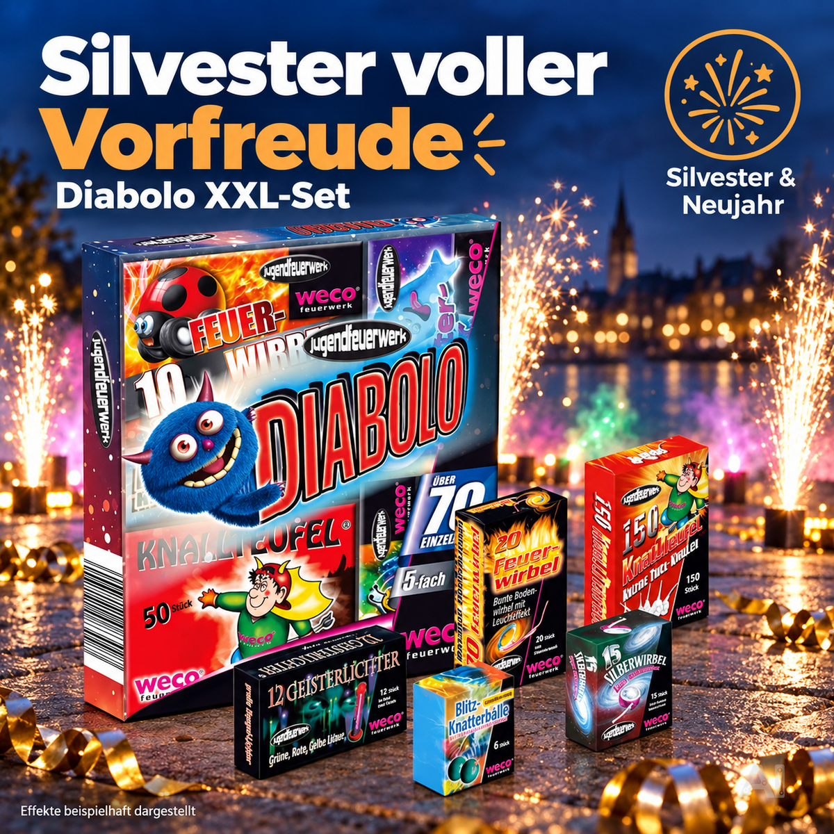 Diabolo XXL Party-Set – 70 Teile für Silvester 2027 & Neujahr | Sicheres Set (Diabolo)