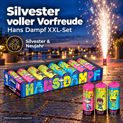 Hans Dampf XXL Party-Set – 2027 Silvester & Neujahr | Sicheres Spiel- und Lichteffekt-Set (Hans Dampf)