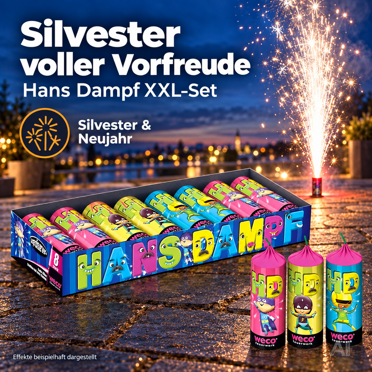 Hans Dampf XXL Party-Set – 2027 Silvester & Neujahr | Sicheres Spiel- und Lichteffekt-Set (Hans Dampf)