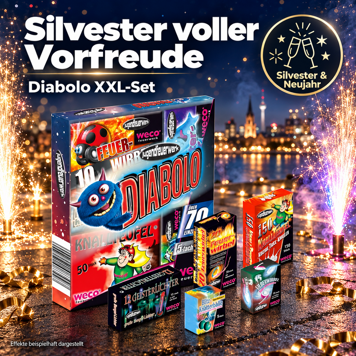 XXL-Set Diabolo - 70 Teile Jugendfeier Tischartikel für Partys & Feuerwerk Silvester Kat. F1
