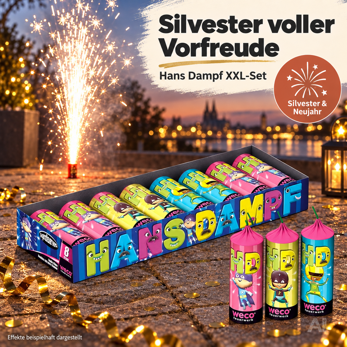 FLAME X BURN Hans Dampf XXL Set – 8-teiliges Jugendspaß und Tischartikel Kat. F1