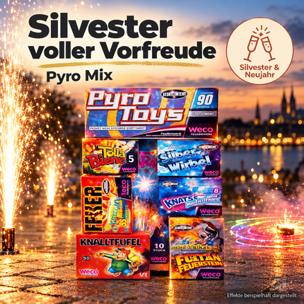 Feuerwerk- und Silvester-Set 2027 – perfekt für Partys, Neujahr und festliche Anlässe voller Fun und Atmosphäre - Set mit 90 Teilen (Pyro Mix)