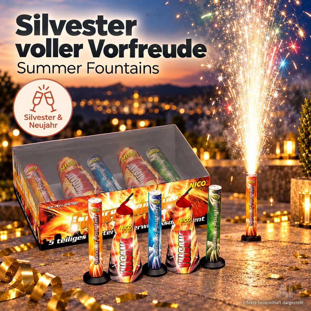 FLAME X BURN Summer Fountains 5er-Pack – Unterhaltung & Tischdeko Kat. F1