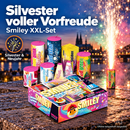Hochwertiges Jugendfeuerwerk: Happy Sparks® Smiley Maxi Pack - 8-teiliges