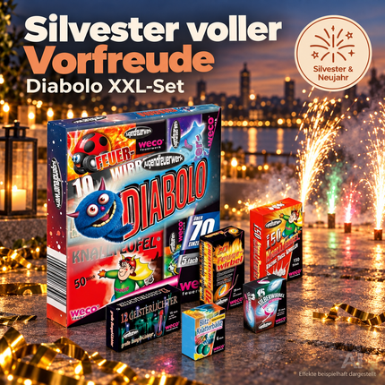 Diabolo XXL Set 70 Teile – Jugendspaß und Tischartikel Kat. F1 für Partys, Silvester und Jugendliche & Kinder 2027 - Jugendfeuerwerk