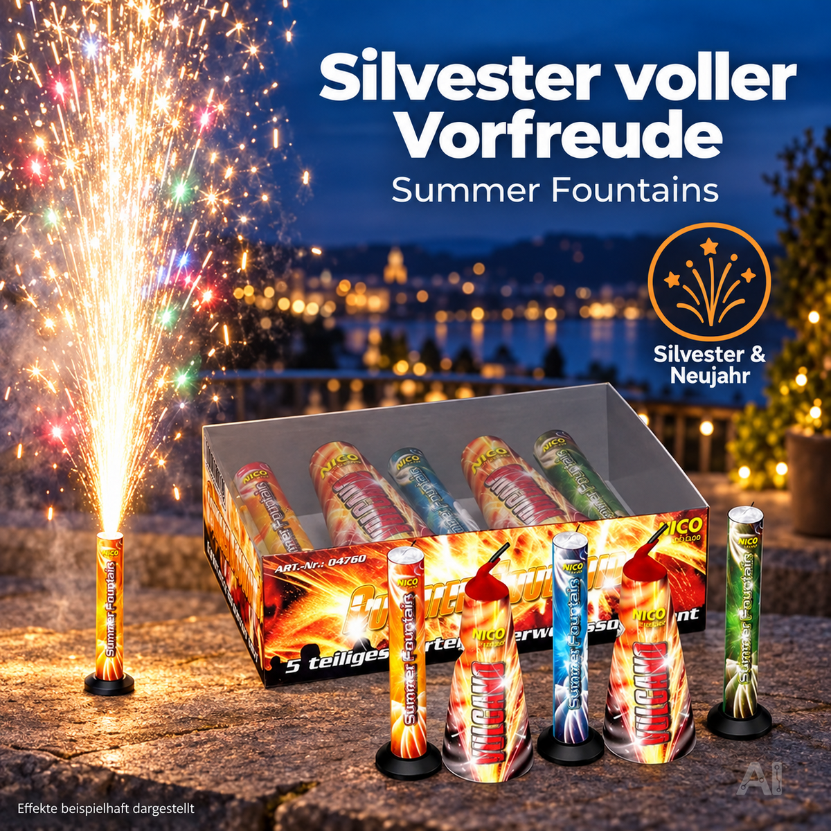 Summer Fountains - 5-teiliges Gartenfeuerwerkssortiment - Jugendfeuerwerk Kat. F1