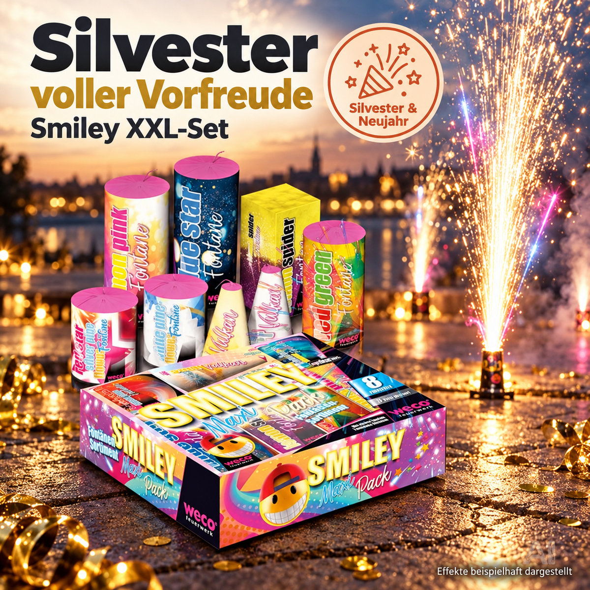 8 Teile XXL Smiley - Ideal für Kinder & Jugendliche – 2027 für Partys & Silvester - Jugendfeuerwerk