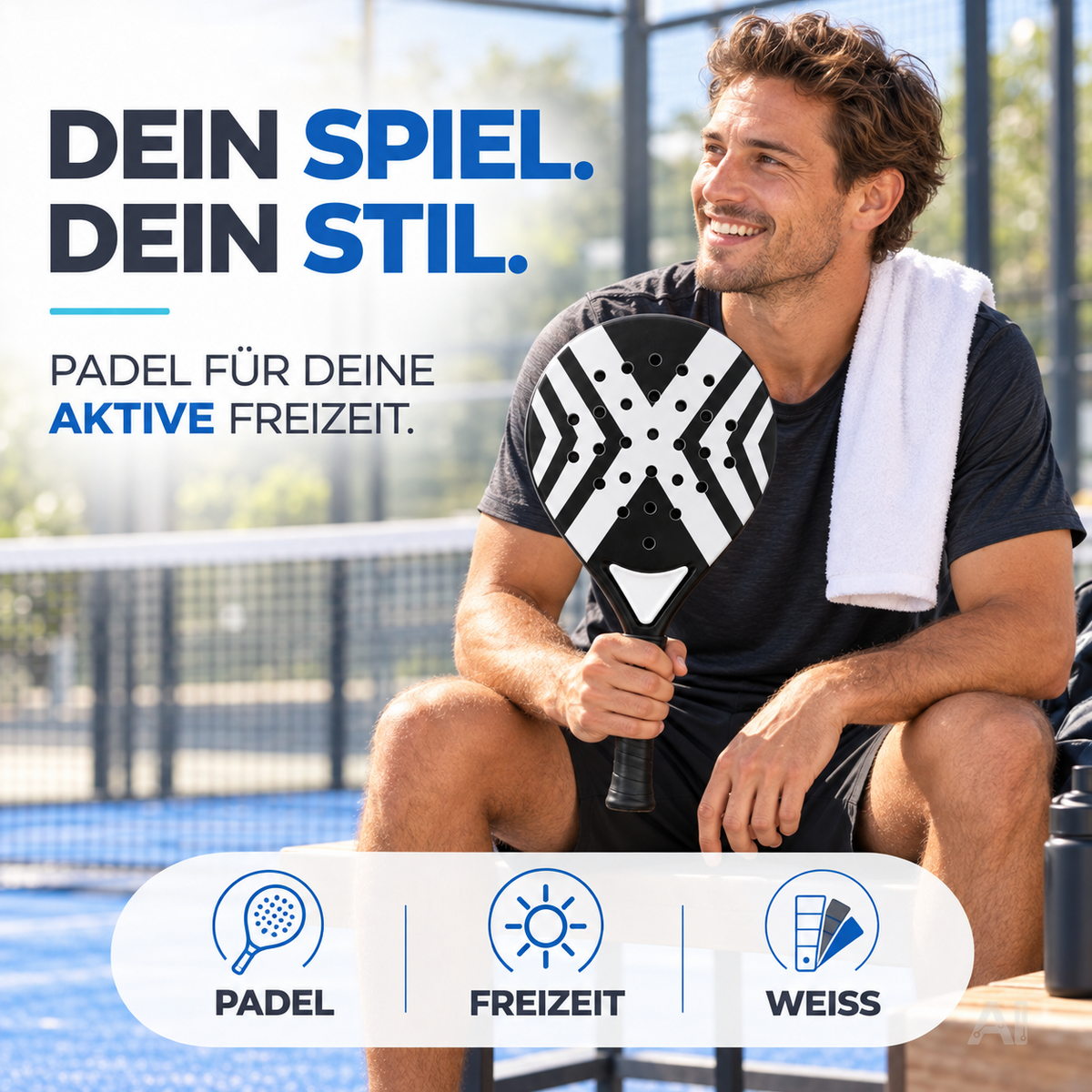 2er Padelschläger Set für Erwachsene – Padel Rackets mit Meshtasche für Anfänger & Fortgeschrittene, Training und Freizeit (2er Set Schwarz/Weiß)