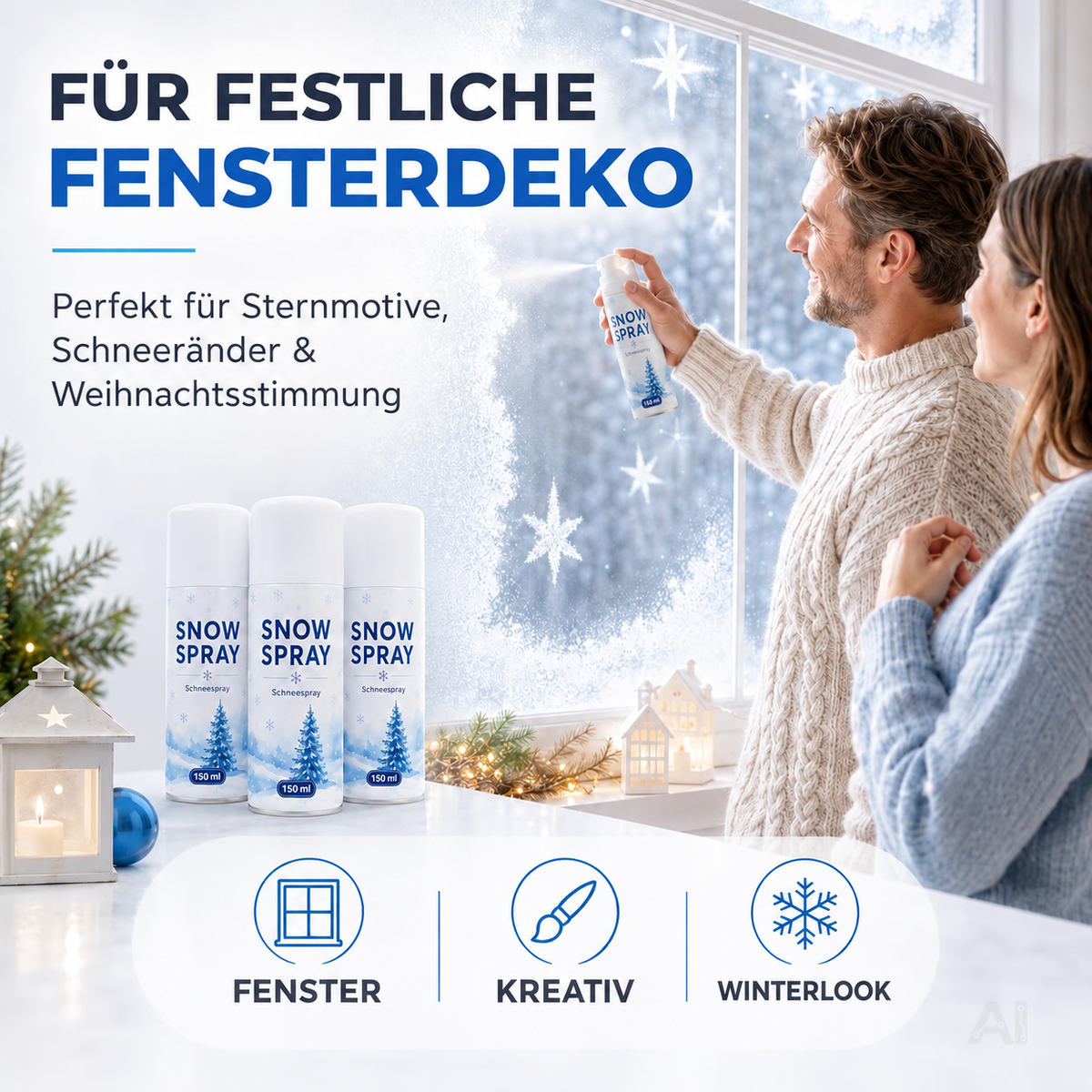 Schneespray 150 ml – winterliche Fensterdekoration als Anwendungsbeispiel