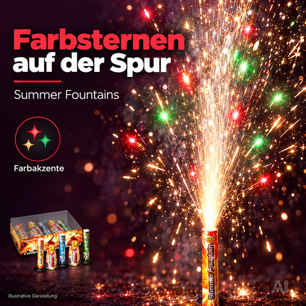 Summer Fountains - 5-teiliges Gartenfeuerwerkssortiment - Jugendfeuerwerk Kat. F1