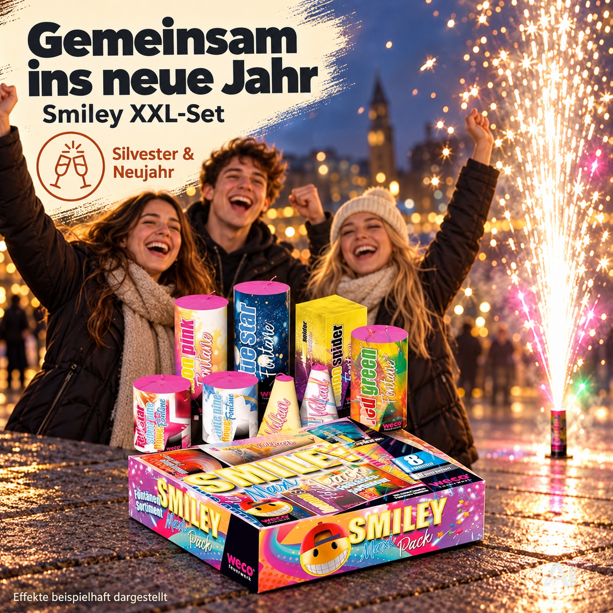 8 Teile XXL Smiley - Ideal für Kinder & Jugendliche – 2027 für Partys & Silvester - Jugendfeuerwerk