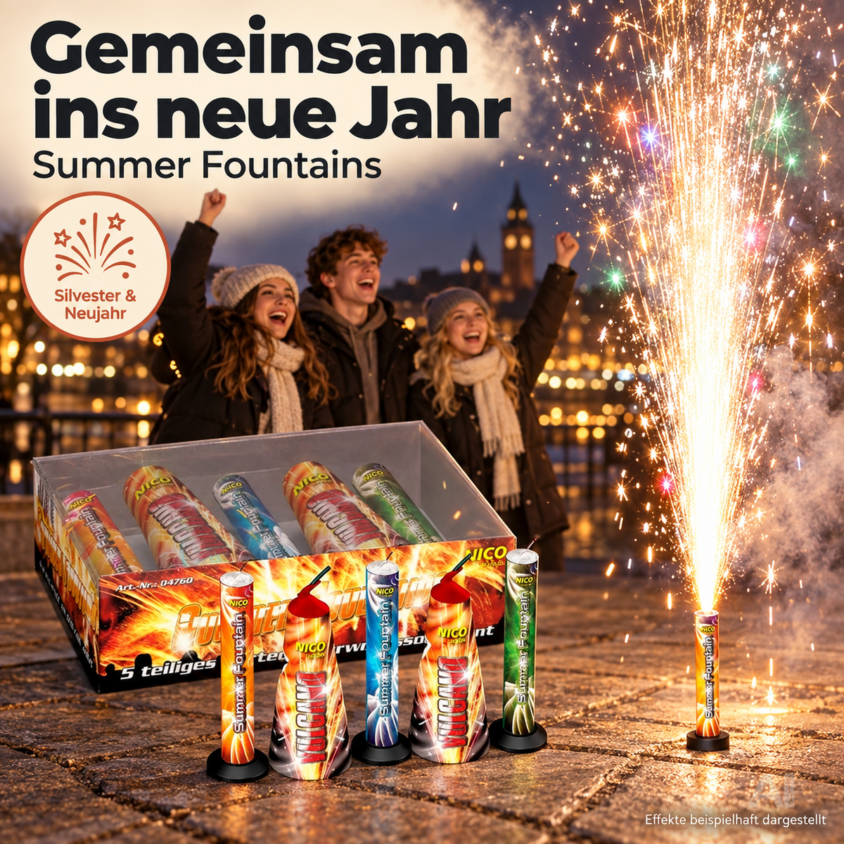 FLAME X BURN Summer Fountains 5er-Pack – Unterhaltung & Tischdeko Kat. F1