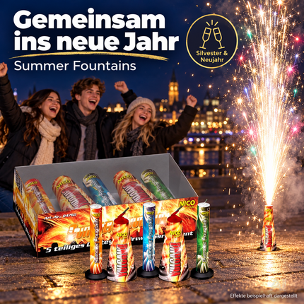 PYROHELD Summer Fountains 5er-Set Jugendspaß Set - Tischspaß für Partys & Feuerwerk Silvester Kat. F1