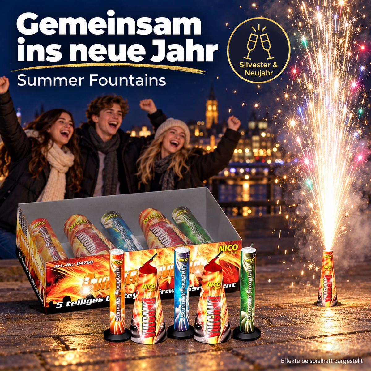 PYROHELD Summer Fountains 5er-Set Jugendspaß Set - Tischspaß für Partys & Feuerwerk Silvester Kat. F1