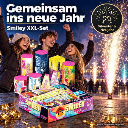PYROHELD XXL Smiley Set 8-teilig – Super für Partys und Silvester, geeignet für Jugendliche und Kinder 2027 - Jugendfeuerwerk