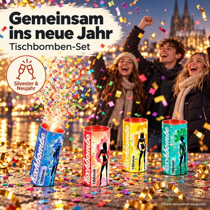 4er Tischbomben für Kinder & Jugendliche, Partypopper für Silvester und Feierlichkeiten