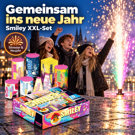 Hochwertiges Jugendfeuerwerk: Happy Sparks® Smiley Maxi Pack - 8-teiliges