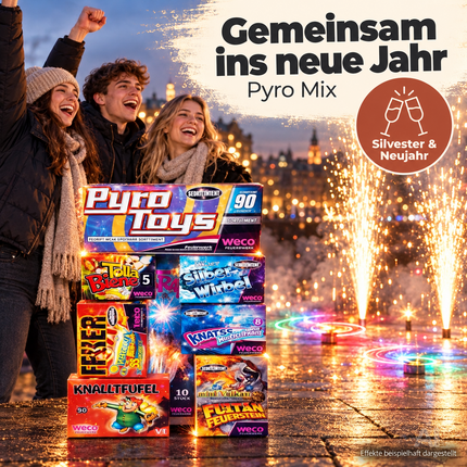 Feuerwerk- und Silvester-Set 2027 – perfekt für Partys, Neujahr und festliche Anlässe voller Fun und Atmosphäre - Set mit 90 Teilen (Pyro Mix)