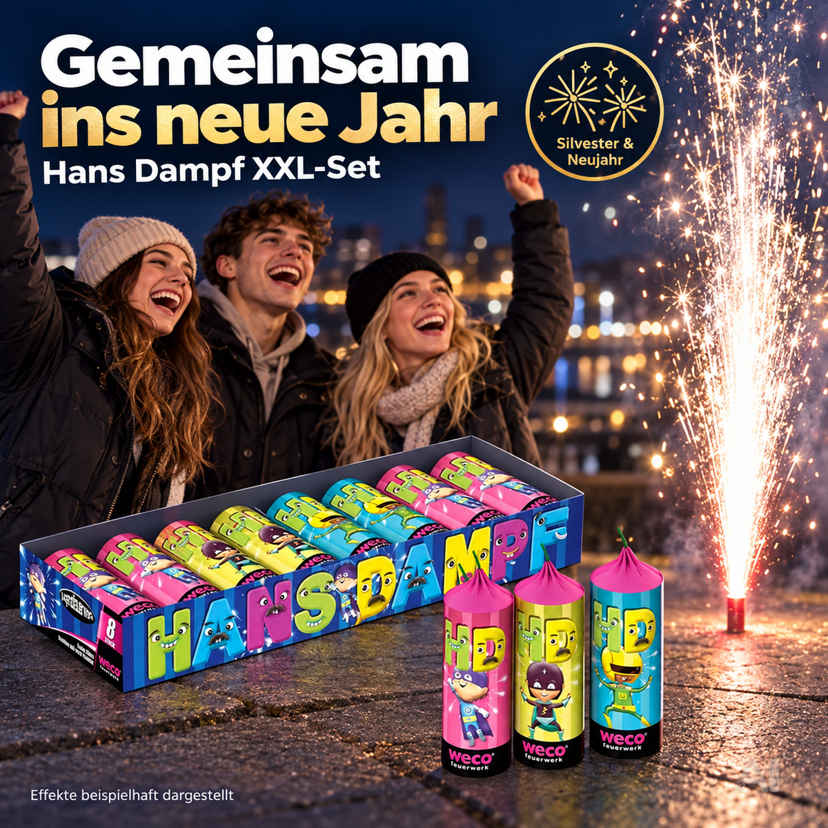 PYROHELD XXL Jugendspaß Set Hans Dampf - 8 Teilig Tischspaß für Partys & Silvester