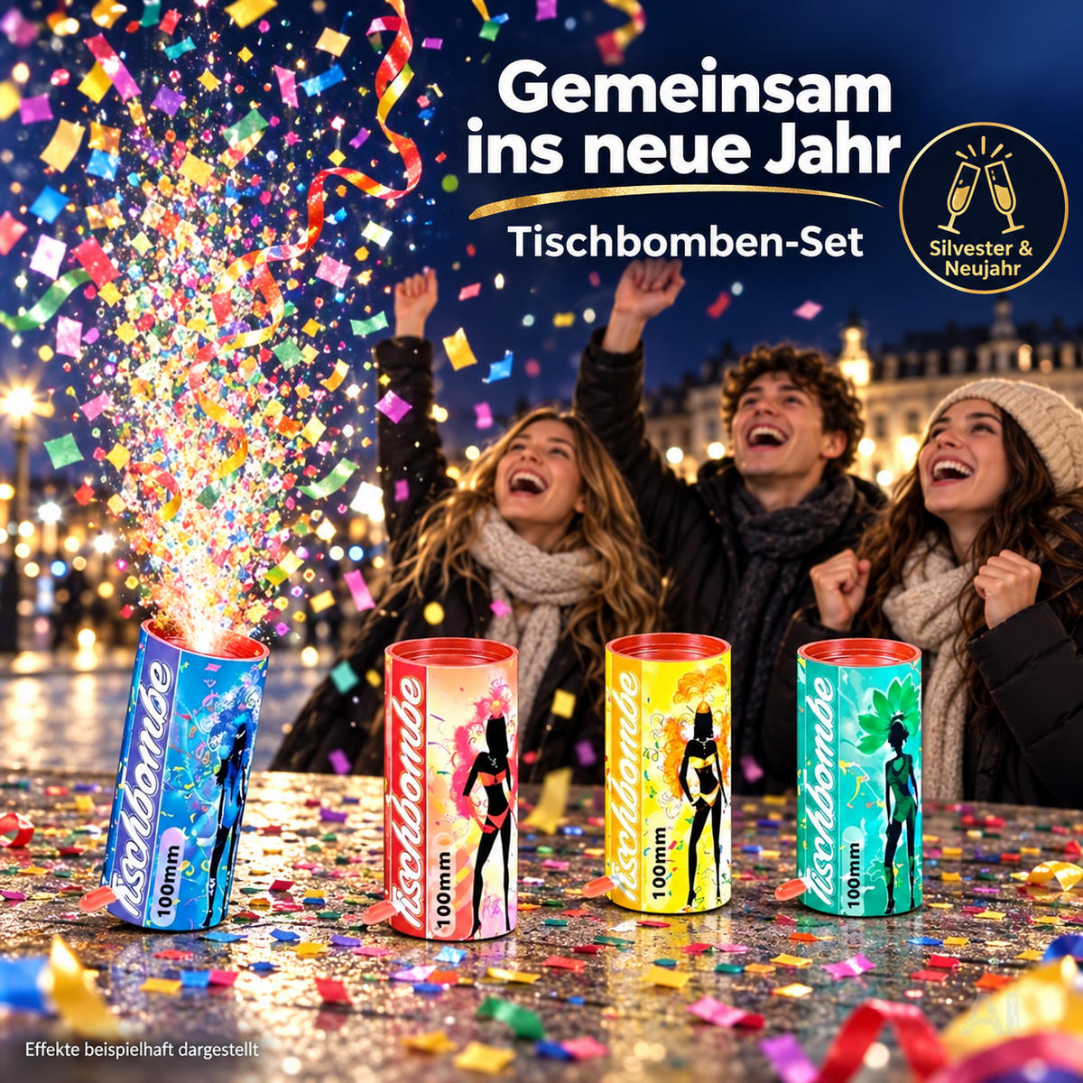 4er Party Tischbomben Partypopper Tischfeuerwerk für Partys & Feuerwerk Silvester