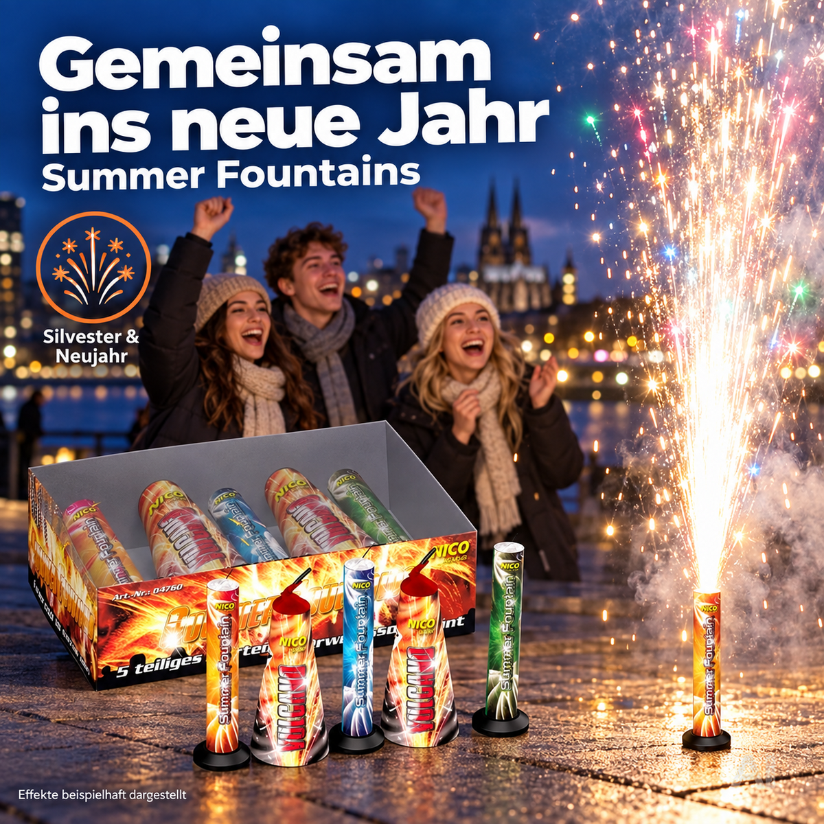 Summer Fountains - 5-teiliges Gartenfeuerwerkssortiment - Jugendfeuerwerk Kat. F1
